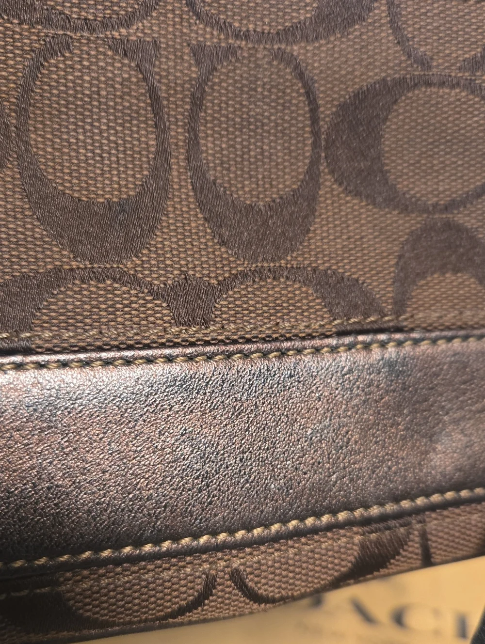 Coach Legacy Brown Signature Canvas Wristlet with Leather Trim